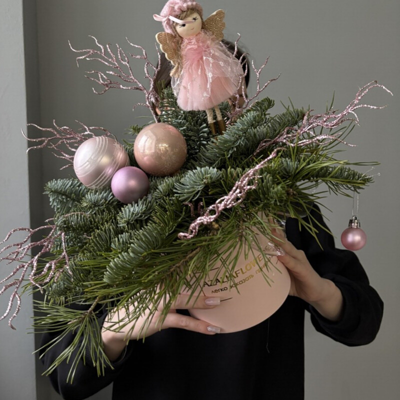 Новогодняя композиция голубая, композиция