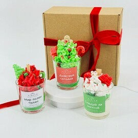 Подарочный набор свечей ручной работы в стакане на Новый год. Новогодняя свеча