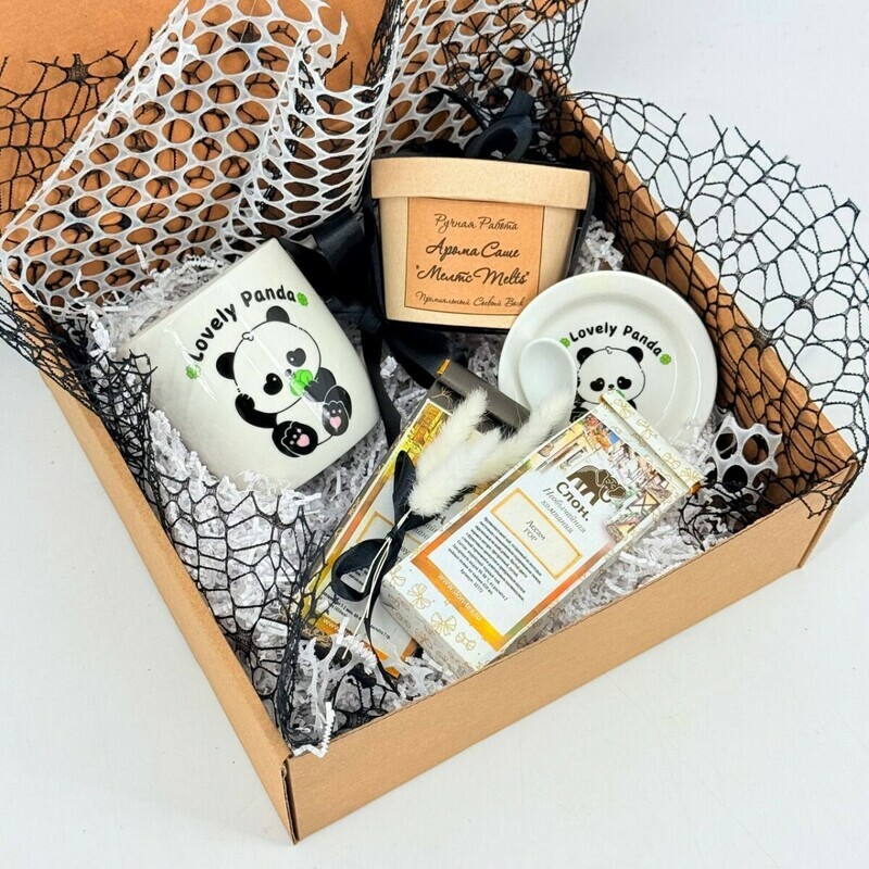 Podarochnij nabor elitnogo chaya s keramicheskoj kruzhkoj panda i aroma sashe melts ruchnoj raboti, standart