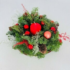 Новогодний декор на стол из натуральной ели нобилис, рождественская свеча