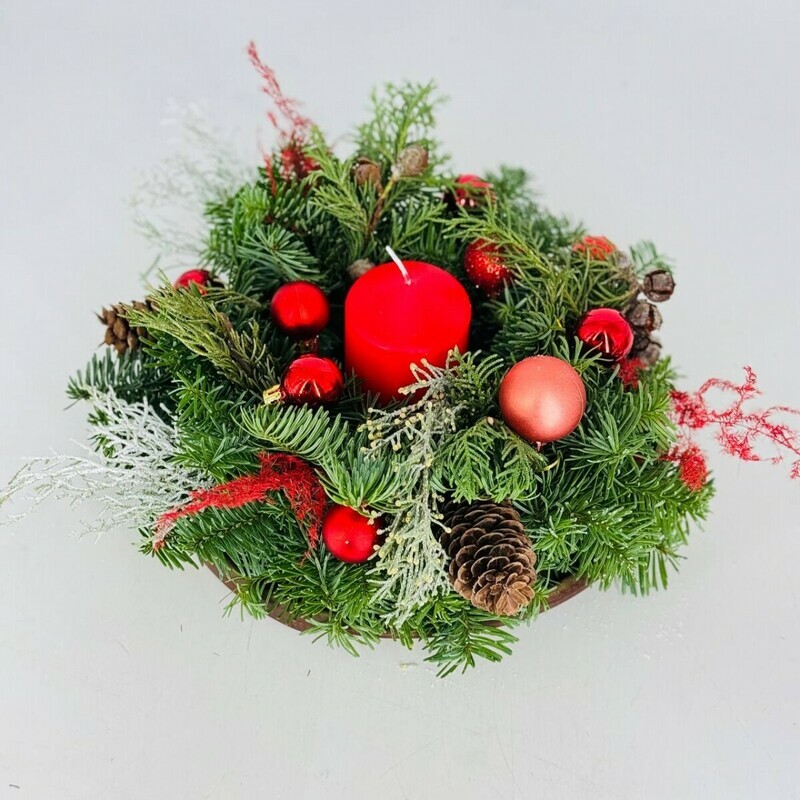 Новогодний декор на стол из натуральной ели нобилис, рождественская свеча, стандартный