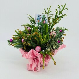 Зимний букет из натуральной хвои, нобилис с ароматными гиацинтами. Подарок на новый год