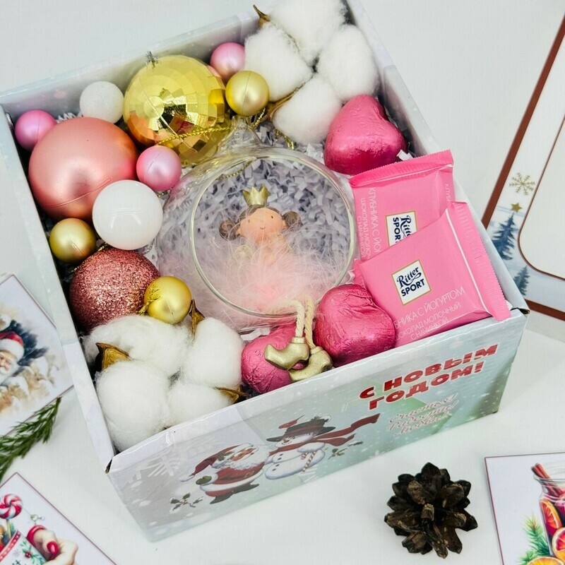 Сладкий новогодний подарок для девочки, девушки с шоколадками и принцесса в колбе, стандартный