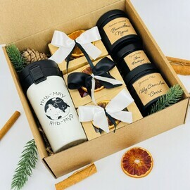 Подарочный набор. Чай элитный, орехи, термо стакан, свеча ручной работы. Подарок на Новый год