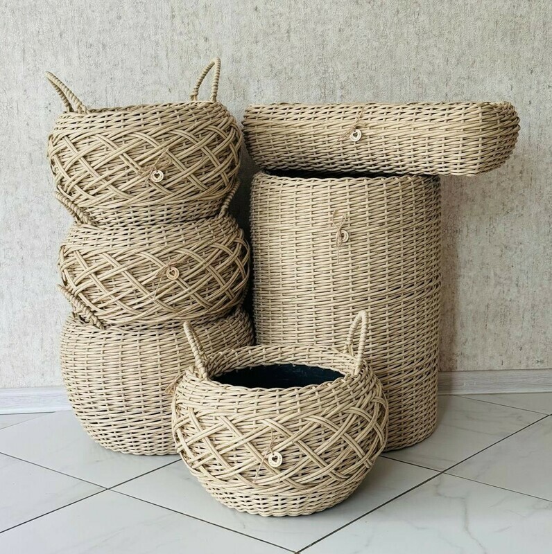 Набор кашпо ручной работы из искусственного ротанга 6 шт. Дизайнерские кашпо для цветов, стандартный