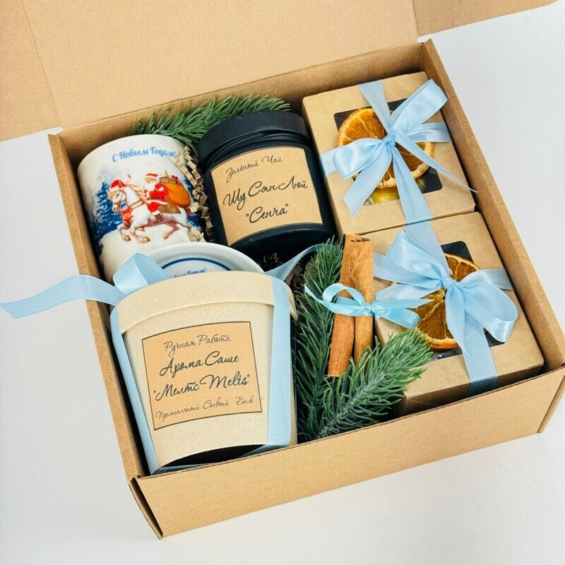 Подарочный набор на новый год. Элитный чай, орехи, арома саше мелтс. Новогодний бокс, стандартный