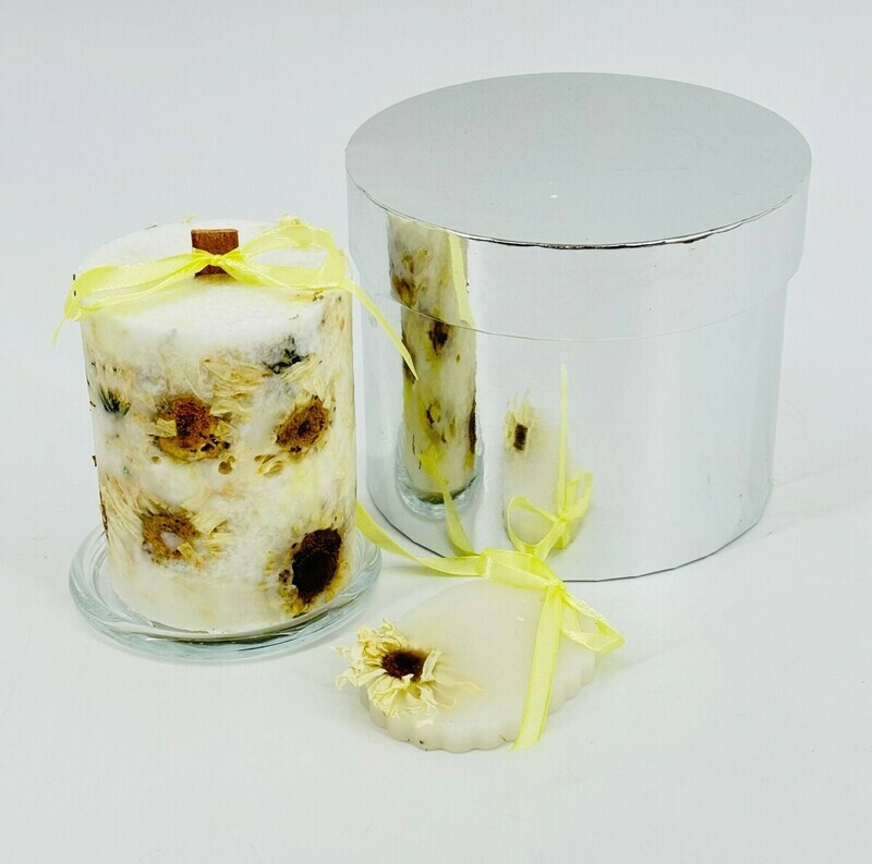 Подарочный набор. Дизайнерская ботаническая свеча и арома саше ручная работа, стандартный