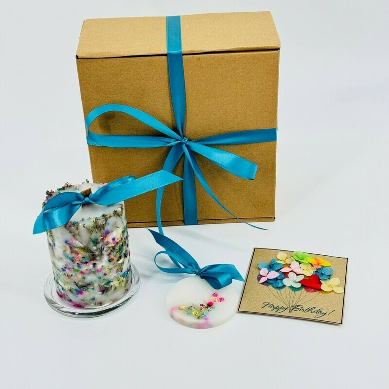 Подарочный набор. Свеча ботаническая, арома саше и авторская открытка ручная работа , стандартный