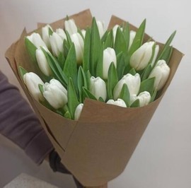 19 белых тюльпанов. Букет на 8 марта