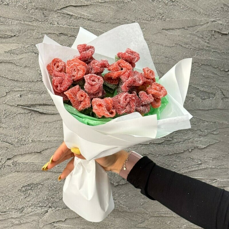 Сладкий съедобный букет из мармелада. Мармеладные розы. Вкусные цветы, стандартный