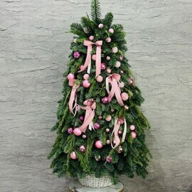 Bol_shaya novogodnyaya yolochka 120 sm ruchnoj raboti iz vetok zhivogo nobilisa v kashpo iz rotanga