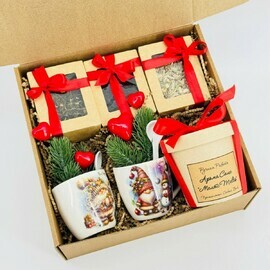 Новогодний подарочный набор, бокс. Чай элитный, новогодняя кружка, арома саше мелтс ручной работы