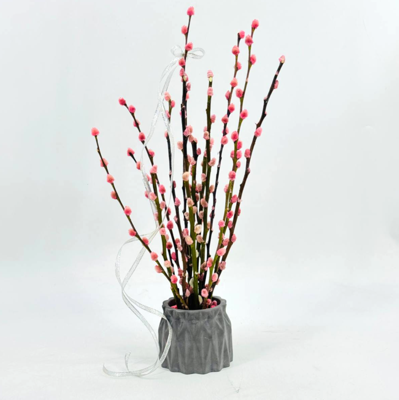 Верба живая крашеная в вазе. Пасхальный букет декор. Вербный букет, стандартный