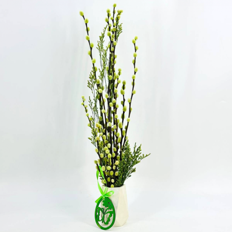 Пасхальная композиция. Букет из вербы. Верба крашеная живая с веточками лимониума, стандартный