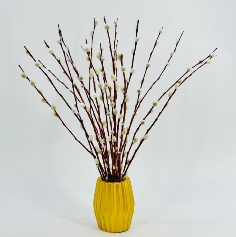 Buket iz vetok zhivoj verbi krasnotalka 30 sm v vaze iz gipsa ruchnoj raboti. Pashal_nij buket, standart