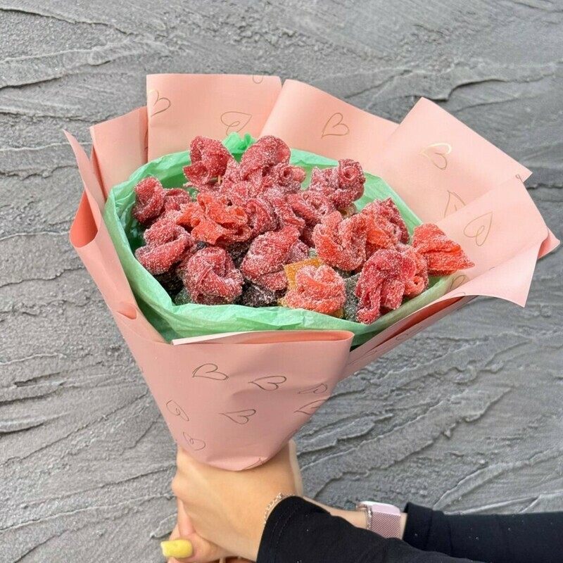 Букет мармеладные розы. Сладкий букет из съедобных цветов. Вкусные цветы, стандартный