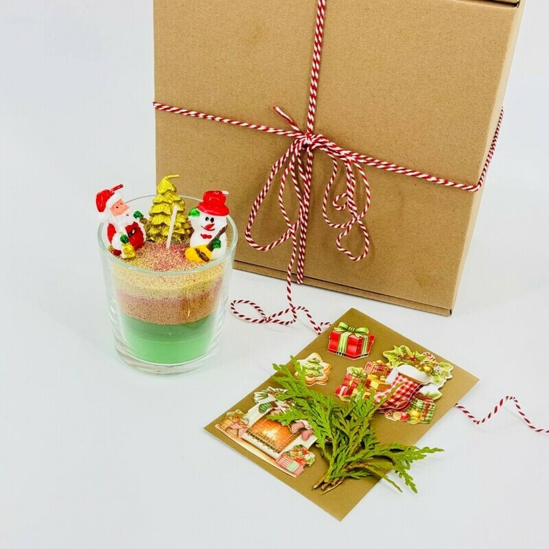 Подарочный набор новогодняя свеча ручной работы с насыпным песком и открытка ручной работы, стандартный