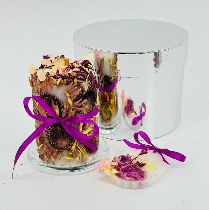 Подарочный набор. Прома свеча ботаническая и арома саше ручной работы. Свеча интерьерная, стандартный