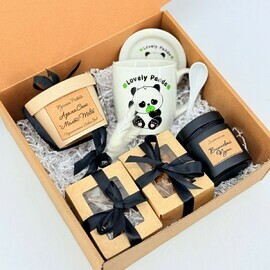 Podarochnij nabor "Panda". Elitnij chaj, kruzhka, orehi i aroma sashe melts. Podarok na 14 fevralya