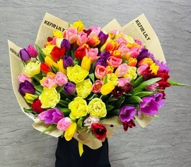 Огромный букет 101 тюльпан микс премиум