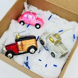 Подарочный набор стеклянных винтажных игрушек "Машинки" ручная работа. Набор №5