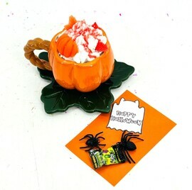 Свеча интерьерная как в пинтерес в чашке тыква с блюдцем. Подарок на Хеллоуин Хэллоуин