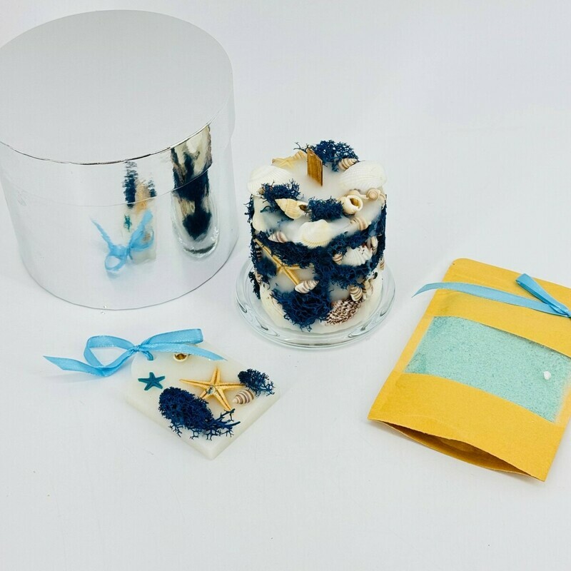 Podarochnij nabor SPA dlya relaksa. Svecha botanicheskaya i aroma sashe ruchnoj raboti, sol_ dlya vanni, standart