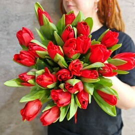 Buket iz 25 krasnih tyul_panov. Krasnie tyul_pani na 8 marta