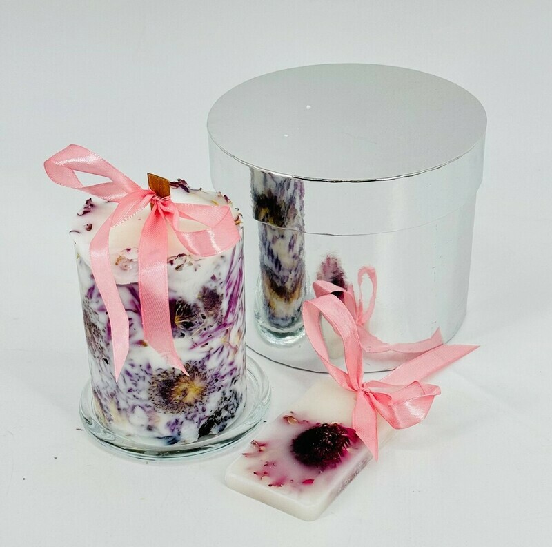 Подарочный набор. Свеча ботаническая интерьерная с арома саше ручная работа, стандартный