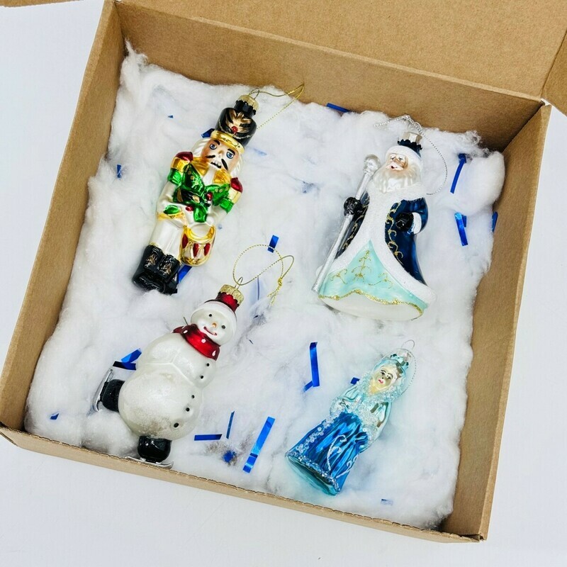 Набор ёлочных игрушек из стекла ручной работы. Ретро украшения для ёлки. Новогодний декор №10, стандартный