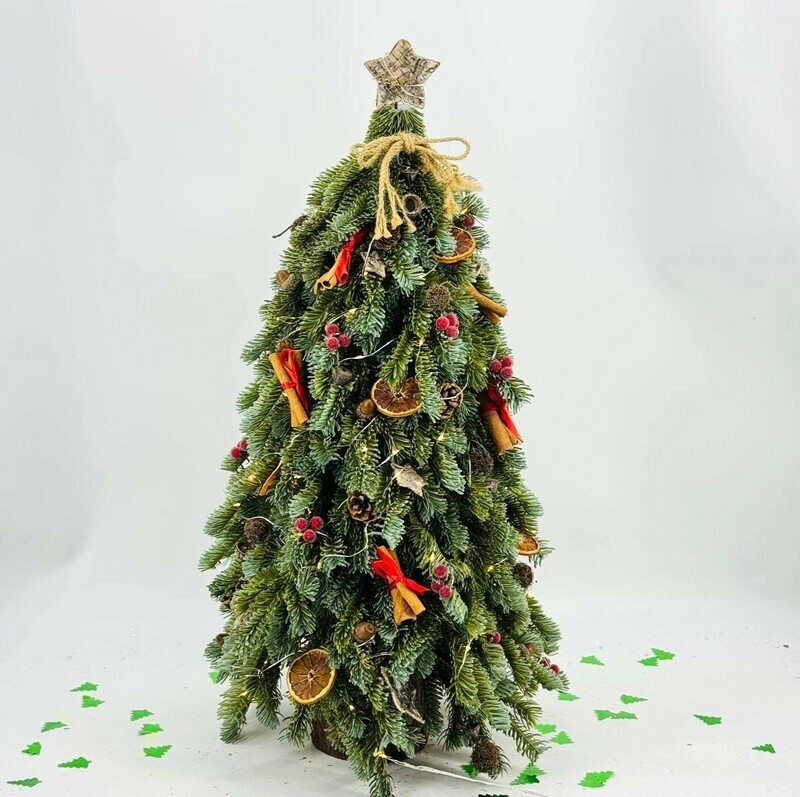 Новогодняя ёлочка из искусственного нобилиса 75 см ручной работы с подсветкой, стандартный