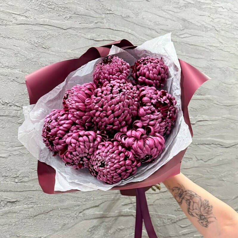 Buket iz 9 shikarnih hrizantem Bigudi premium. TCveti hrizantemi, standart