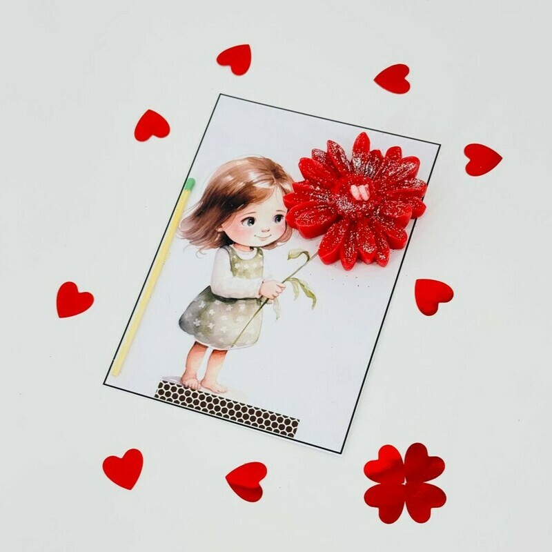 Otkritka ruchnoj raboti so svechoj "Devochka s tcvetochkom", standart