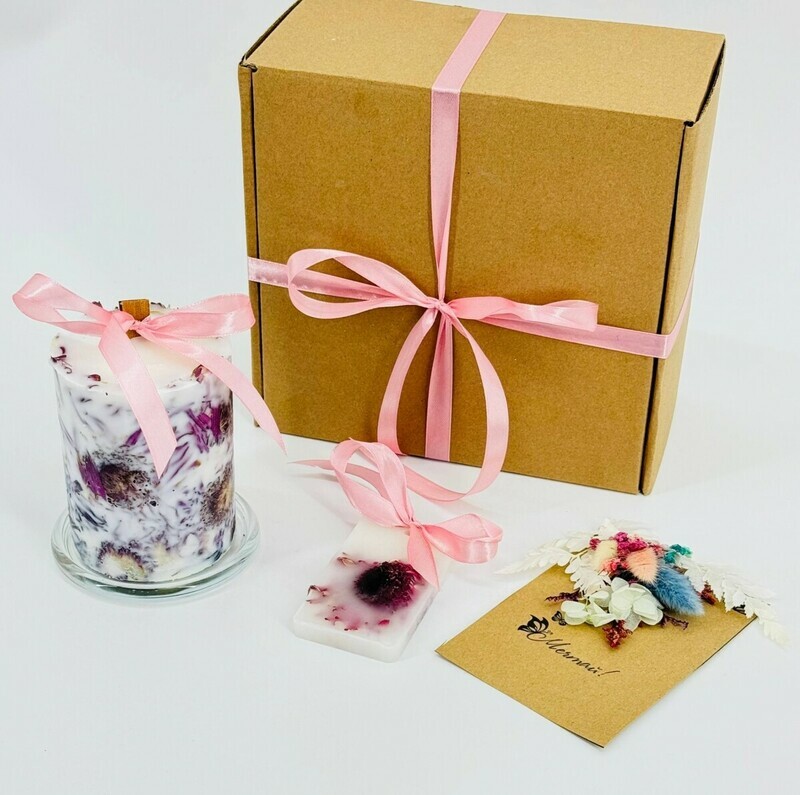 Подарочный набор. Свеча ботаническая и арома саше ручной работы с авторской открыткой "Мечтай", стандартный