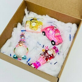 Vintazhnie novogodnie igrushki iz stekla na yolku. Novogodnij dekor. Nabor №7