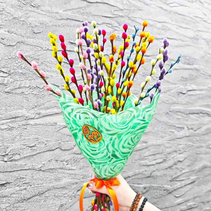 Букет из натуральной крашеной вербы. Вербный пасхальный букет. Подарок на Пасху, стандартный