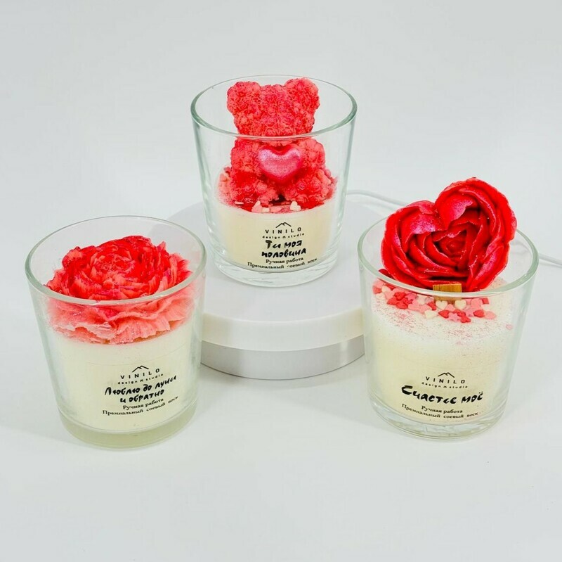 Podarochnij nabor aromaticheskih svechej ruchnoj raboti iz premial_nogo soevogo voska, standart