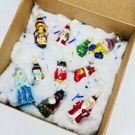 Nabor vintazhnih yolochnih steklyannih igrushek "Nazad v SSSR". Nabor №8. Novogodnij dekor