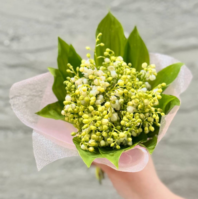 Душистые ландыши. Букет ландышей в розовой упаковке, стандартный