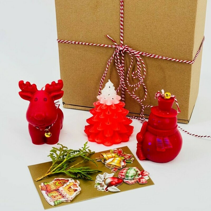 Подарочный набор новогодние свечи ручной работы с открыткой ручной работы, стандартный