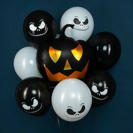 Vozdushnie shari s geliem na Hellouin strashnuyu vecherinku. SHar chyornaya tikva