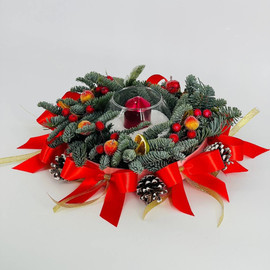 Новогодняя свеча насыпная  с веточками натуральной ели нобилис 