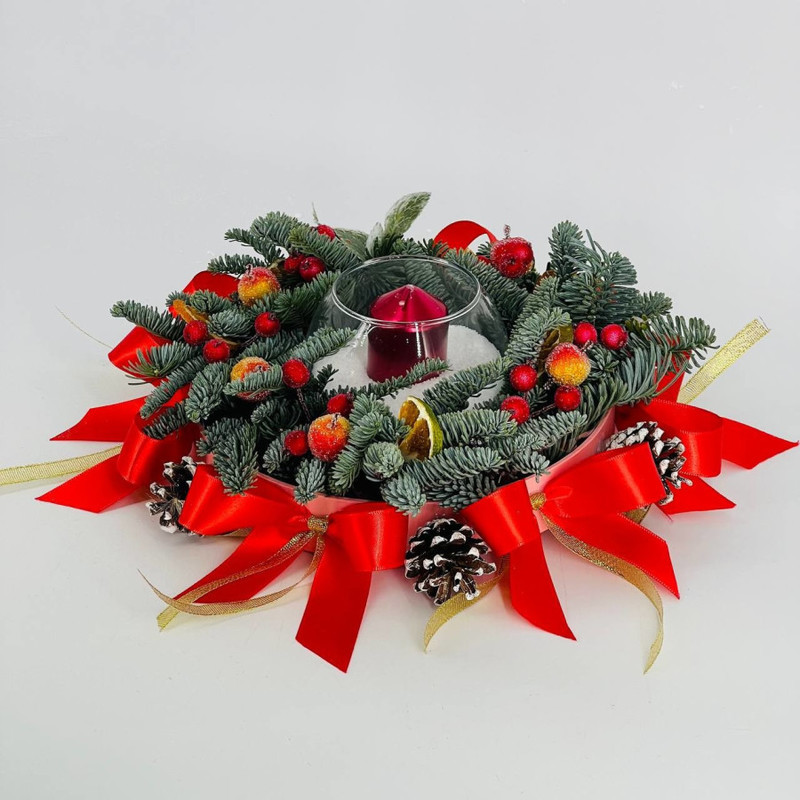 Новогодняя свеча насыпная  с веточками натуральной ели нобилис , стандартный