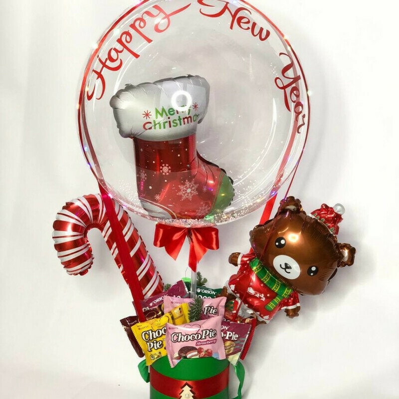 Сладкий букет с шаром баблс на Новый год, стандартный