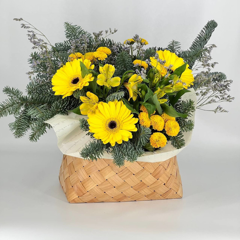 Novogodnyaya korzina s tcvetami i natural_nim nobilisom, standart