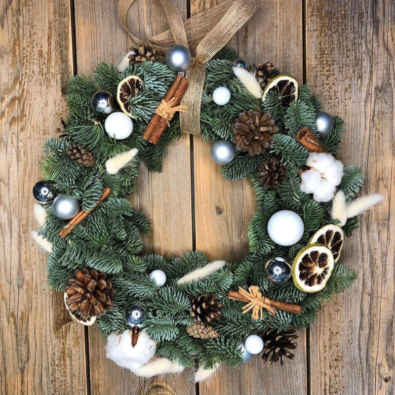 Рождественский венок 50 см из натуральной пихты нобилис, стандартный