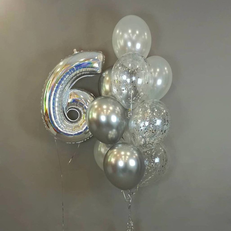 Шары на день рождения с цифрой 6, стандартный