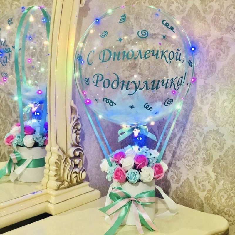 Букет из мыльных роз с шаром баблс, стандартный