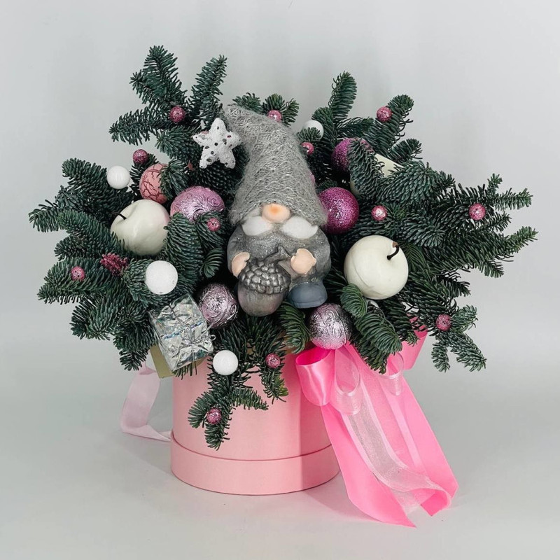 Композиция из натурального нобилиса в коробке с сувениром, стандартный