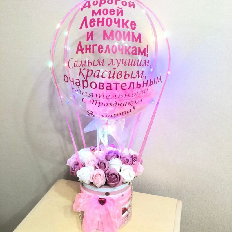 Букет на 8 марта. Розы из мыла с шаром баблс, стандартный